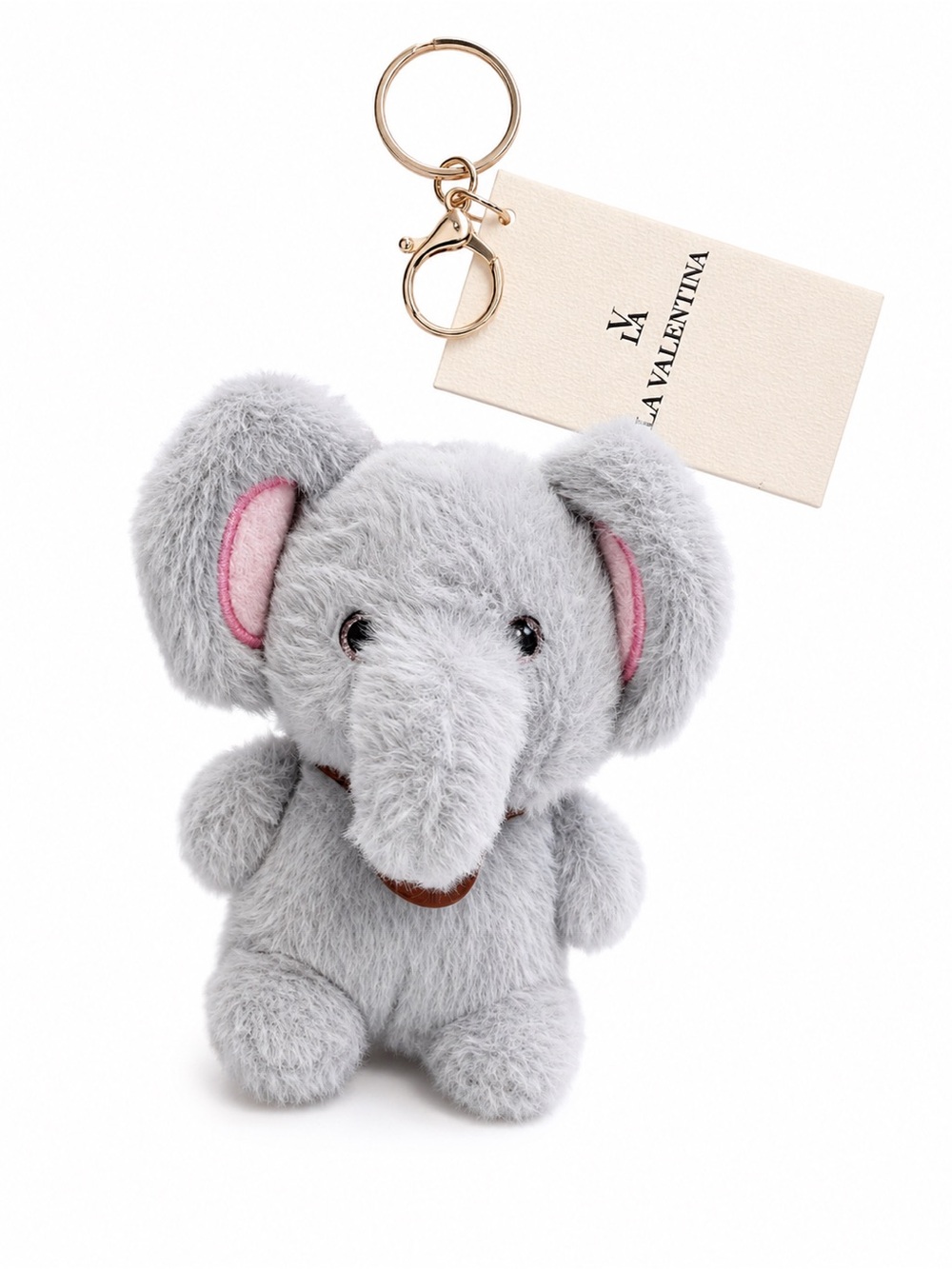 Cute Gray Elephant Plush Keychain Faux Fur Bag Charm La Valentina NWT Gift
